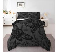 Homemissing Death Moth Duvet Set Single Size Kids Skull Decor Duvet Quilt for Boys Girls Teens Gothic Goth Skull Halloween Boho Moth Floral Black Grey Bedding Set Soft Lightweight Room Decor 2Pcs