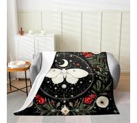 Homemissing Death Moth Fleece Throw Blanket Kids Sun Moon Flannel Blanket Plush Fuzzy Throw 40x50Inch Galaxy Halloween Goth Skull Floral Exotic for Bed Couch Chair Living Room for Women Men Room Decor