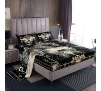 Homemissing Death Moth Sheet with 16 Inch Deep Pockets Kids Sun Moon Bed Sheets Set Single Size Goth Skull Halloween Boho Exotic Galaxy Bedding for Women Men Room Decor Soft With 1 Pillow Case 3Pcs