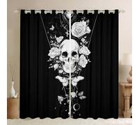 Homemissing Death Moth Window Drapes Treatments Rustic Garden Flower Curtains Boys Girls Sun and Moon Galaxy Window Drapes Gothic Skull Skeleton Window Treatments, W66*L72,2 Panels,30%-50% Blackout
