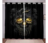 Homemissing Death Skull Window Curtains for Bedroom Living Room Sugar Skull Window Drapes Scary Gothic Skull Curtains For Kids Adults Ghost Skeleton Window Treatments, Ultra SoftW52*L63