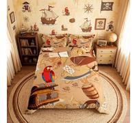 Homemissing Decor Bedding Set for Girls Boys Children Sailboat Rudder Printed Bedding Ocean Theme Pirate Duvet Cover Retro Sea Adventure Bedspread Cover Double Size Bedding Collection
