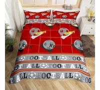 Homemissing Deep Red Football Duvet Cover Set King Size For Kids Teens Boys Football Sports Bedding Set Soccer Ball Game Duvet Cover with 2 Pillowcases Rugby Sports Bedding
