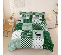 Homemissing Deer Antler Patchwork Duvet Cover Set Cot Size Camo Plaid Hunting Bedding Set Breathable Soft Green Duvet Cover 2Pcs Checker Wave Fish Pattern Bedroom Decor
