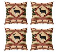 Homemissing Deer Cushion Case 40x40cm Deer Hunting Throw Pillow Covers Set of 4 for Boys Girls Children Southwest Native American Design Decor Pillowcase Boho Room Decor