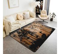 Homemissing Deer Hunting Living Room Rugs Area Rug 150 * 200cm Kids Wild Western Farmhouse Woodland Birds Animal Decor Carpet for Boys Girls Teens Retro Vintage Wood Plank Indoor Floor Mat Room Decor