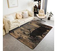 Homemissing Deer Living Room Rugs Area Rug 150 * 200cm Kids Wild Western Farmhouse Woodland Birds Animal Hunting Decor Carpet for Boys Girls Teens Retro Vintage Wood Plank Indoor Floor Mat Room Decor
