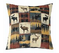 Homemissing Deer Reversible Throw Pillow Covers 60x60cm Wild Life Pillow Covers Home Decor Forest Square Cushion Covers Set of 1 Grid Throw Pillowcases Rust Red Outdoor Pillows Covers