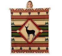 Homemissing Deer Sherpa Blanket Plush Fuzzy 40x50Inch Deer Hunting Fleece Throw Blanket for Boys Girls Children Southwest Native American Design Boho Room Decor Soft All Season