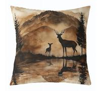 Homemissing Deer Throw Pillow Covers 1 Pcs Deer Hunting Square Cushion Covers Wild Animal Antlers Pillow Case Rustic Cabin Country Cushion Case for Couch Sofa Nature WildLife Bedroom Decor 60x60cm