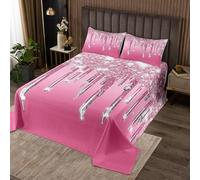 Homemissing Diamond Print Bedspread Double Size Pink Glitter Coverlet Set Silver Shiny Quilted Coverlet for All Season With 2 Pillowcases Microfiber Lightweight