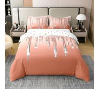 Homemissing Diamond Print Duvet Cover 100% Cotton Double Size Orange Glitter Bedding Set for Boys Girls Silver Shiny Comforter Cover Bedroom Decor 3Pcs Zipper Closure With 2 Pillowcases