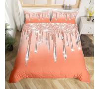 Homemissing Diamond Print Duvet Cover Double Size Orange Glitter Bedding Set for Boys Girls Silver Shiny Comforter Cover Bedroom Decor 3Pcs