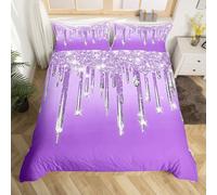 Homemissing Diamond Print Duvet Cover King Size Purple Glitter Comforter Cover for Boys Girls Silver Shiny Bedding Set 3Pcs Room Decor