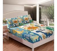 Homemissing Dinosaur Fitted Sheet Set Double Size For Boys Kids Teens Dino Posters Bedding Set Bedding Room Decor Bed Sheet Set Bedspread Cover Deep Pocket with 2 Pillowcase,3Pcs,Soft