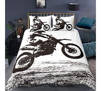 Homemissing Dirt Bike Bedding & Linen,Sports Biker Motocross Racing Moves,Cool Teen Boys Decorative Bedding Set Single Size,Black and White