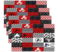Homemissing Dirt Bike Placemat for Kitchen Dining Table Decor Indoor Outdoor 45X30cm Red Grey Motorbike Placemats Set of 4 for Boys Girls Racing Motocross Rider Table Place Mats, Extreme Sports