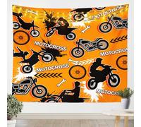 Homemissing Dirt Bike Tapestry Large 58x79 Inch For Bedroom Living Room Extreme Sports Wall Blanket Racing Motocross Rider Wall Hanging Motorbike Orange Black Wall Art Room Decor