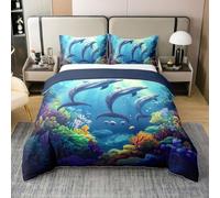 Homemissing Dolphin 100% Cotton Duvet Cover Double Size Cute Ocean Animal Jumping Dolphins Bedding Set Kids Boys Girls Sea Creatures Comforter Cover Set Marine life Sealife Bedspread Cover