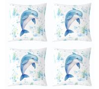 Homemissing Dolphin Cushion Case Cartoon Cute Dolphin Throw Pillow Covers 50x50cm Set of 4 for Kids Boys Girls Teens Toddler Blue Ocean Decorative Pillowcase Ocean Animal Home Decor