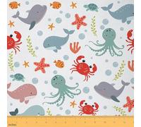 Homemissing Dolphin Fabric by The Yard Jellyfish Crab Starfish Upholstery Fabric Ocean Indoor Outdoor Decor for DIY Sewing Craft Projects 2 Yards (L184*W150cm)