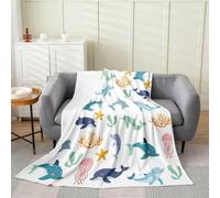Homemissing Dolphin Print Flannel Blanket Plush Fuzzy Starfish Jellyfish Coral Pattern Fleece Throw Blanket Ocean Theme Plush Lightweight Sofa Throw Cartoon Style Baby 30x40Inch Sea Creatures