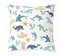 Homemissing Dolphin Print Throw Pillow Covers 1 Pcs Starfish Jellyfish Coral Pattern Square Cushion Covers Ocean Theme Pillow Case Cartoon Style Cushion Case for Couch Sofa Sea Creatures 45x45cm