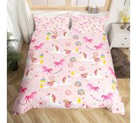 Homemissing Donuts Unicorn Duvet Cover Set Single Size For Kids Boys Girls Teens Pink Animals Unicorn Bedding Set Chocolate Doughnut Duvet Cover with 1 Pillowcase