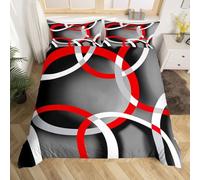Homemissing Double Bedding Set Modern Retro Circular Passefil Comforter Cover Set Abstract Stripe Line Art Duvet Cover Grey Red Black White Stripe Vortex Set Comforter Cover Set