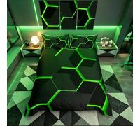 Homemissing Double Geometric Honeycomb Duvet Cover Fluorescence Green DoubleHexagon Comforter Cover Beehive Hexagon Bedding Set Geometrical Bedspread Beehive Decor Quilt Cover 3Pcs