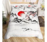 Homemissing Double Japanese style Bedding Set Japanese ukiyo-e Duvet Cover home decoration curtains outdoor entrance cherry blossom traditional retro red and white Comforter Cover Set