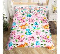 Homemissing Dragon Bedding Set Super King Size Kids Cute Comforter Cover for Boys Girls Teens 3D Dino Print Kawaii Duvet Cover Clear Pink Breathable Soft Lightweight Microfiber