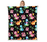 Homemissing Dragon Fleece Throw Blanket Baby 30x40Inch Kids Cute Sherpa Blanket Plush Fuzzy for Sofa Couch Boys Girls Teens 3D Dino Print Kawaii Coal Black Soft