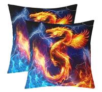 Homemissing Dragon Pillow Case Cushion Cover Fire Dragon Throw Pillow Covers 45x45cm Set of 2 Soft Lightning Dragon Wild Animal Decor Throw Pillowcase for Sofa Safari Theme Yellow Blue Cushion Case