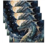 Homemissing Dragon Placemats for Dining Table Indoor Outdoor Kitchen Moon Starry Sky Table Mats Placemat Jungle Animals Dragon Placemats Set of 4 Safari Wildlife Animals Decor Table Place Mats 45X30cm
