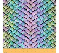 Homemissing Dragon Scale Upholstery Fabric for Chairs 1 Yard (L92*W150cm) Wild Animal Fabric by The Yard Decor Glitter Psychedelic Animal Wild Safari Theme Gradient Style Outdoor Fabric