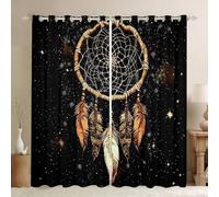 Homemissing Dreamcatcher Curtains W66*L90 Boho Dream Catcher Decor Window Curtain Bohemian Style Blackout Drapes Luxury Tribal Elements Window Treatments
