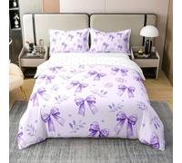 Homemissing Dreamy Princess Style Duvet Cover 100% Cotton King Size Watercolor Bow Bedding Set for Boys Girls Cute Bowknot Comforter Cover Bedroom Decor 3Pcs Zipper Closure With 2 Pillowcases