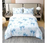 Homemissing Dreamy Princess Style Duvet Cover 100% Cotton Single Size Watercolor Bow Comforter Cover for Boys Girls Cute Bowknot Bedding Set 2Pcs Room Decor Breathable Soft Microfiber