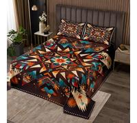 Homemissing Ethnic Totem Arrow Bedspread King Size Kids Southwestern Aztec Coverlet Set for Boys Girls Rustic Western Quilted Coverlet Soft Lightweight Microfiber Room Decor
