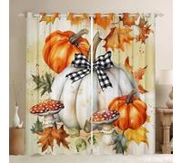 Homemissing Fall Pumpkin Blackout Curtains 30%-50% Cute Mushroom Darkening Drapes for Bedroom Happy Fall Y'all Thermal Insulated Shades Autumn Maple Leaves Window Treatments, 2 Panels W52*L63