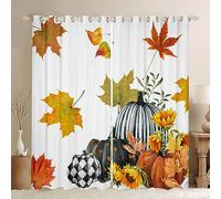Homemissing Fall Pumpkin Curtains for Bedroom Living Room Autumn Harvest Maple Leaves 30%-50% Blackout Curtains Thanksgiving Fall Window Drapes White Window Treatments W52*L63