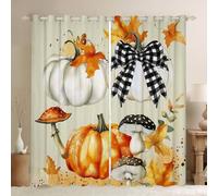 Homemissing Fall Pumpkin Curtains for Bedroom Living Room Happy Fall Y'all 30%-50% Blackout Darkening Drapes Cute Mushroom Window Treatments, 2 Panels W52*L90 Autumn Maple Leaves Room Decor