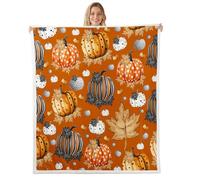 Homemissing Fall Pumpkin Fleece Throw Blanket Happy Fall Y'all Sherpa Blanket for Kids Women Men Plush Fuzzy Thanksgiving Decor Baby 30x40Inch Autumn Maple Leaves for Bed Couch Chair Living Room