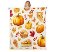 Homemissing Fall Pumpkin Fleece Throw Blanket Thanksgiving Decor Sherpa Blanket for Kids Women Men Plush Fuzzy Fall Festival Single 50x60Inch Autumn Maple Leaves for Bed Sofa Chair Living Room Decor
