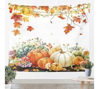 Homemissing Fall Pumpkin Tapestry Small Medium 51x59 Inch Happy Fall Y'all Wall Hanging Blanket Botanical Nature Theme Wall Art for Living Room Bedroom Decoration Autumn Maple Leaves
