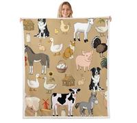 Homemissing Farm Animal Sherpa Blanket Plush Fuzzy Cartoon Cow Fleece Throw Blanket Kids Funny Country Theme for Bed Sofa Chair Living Room Cute Pig Bedroom Decor Rustic Farmhouse Single 50x60Inch