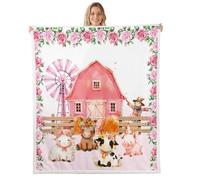 Homemissing Farm Animal Sherpa Throw Blanket for Couch Cartoon Cow Super Soft Cozy Fleece Cute Pig Blanket for Winter, Plush Throw Funny Country Theme Queen 90x90Inch Rustic Farmhouse All Season