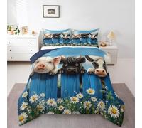 Homemissing Farm Animals Duvet Set King Size for Kids Boys Girls Rustic Farmhouse Donkey Pig and Baby Cow Bedding Set Farm Nursery Decor Down Duvet with 2 Pillowcases