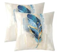 Homemissing Feather Print Cushion Covers Set of 2 45x45cm For Sofa Couch Chair Adult Kids Girls Boho Style Pillow Covers Bird Feathers Element Pillow Cases Bohemian Feathers Cushion Case Room Decor